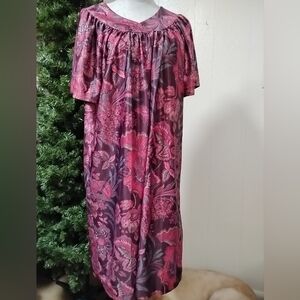 vintage womens house dress muumuu lounger vibrant floral boho usa made large
